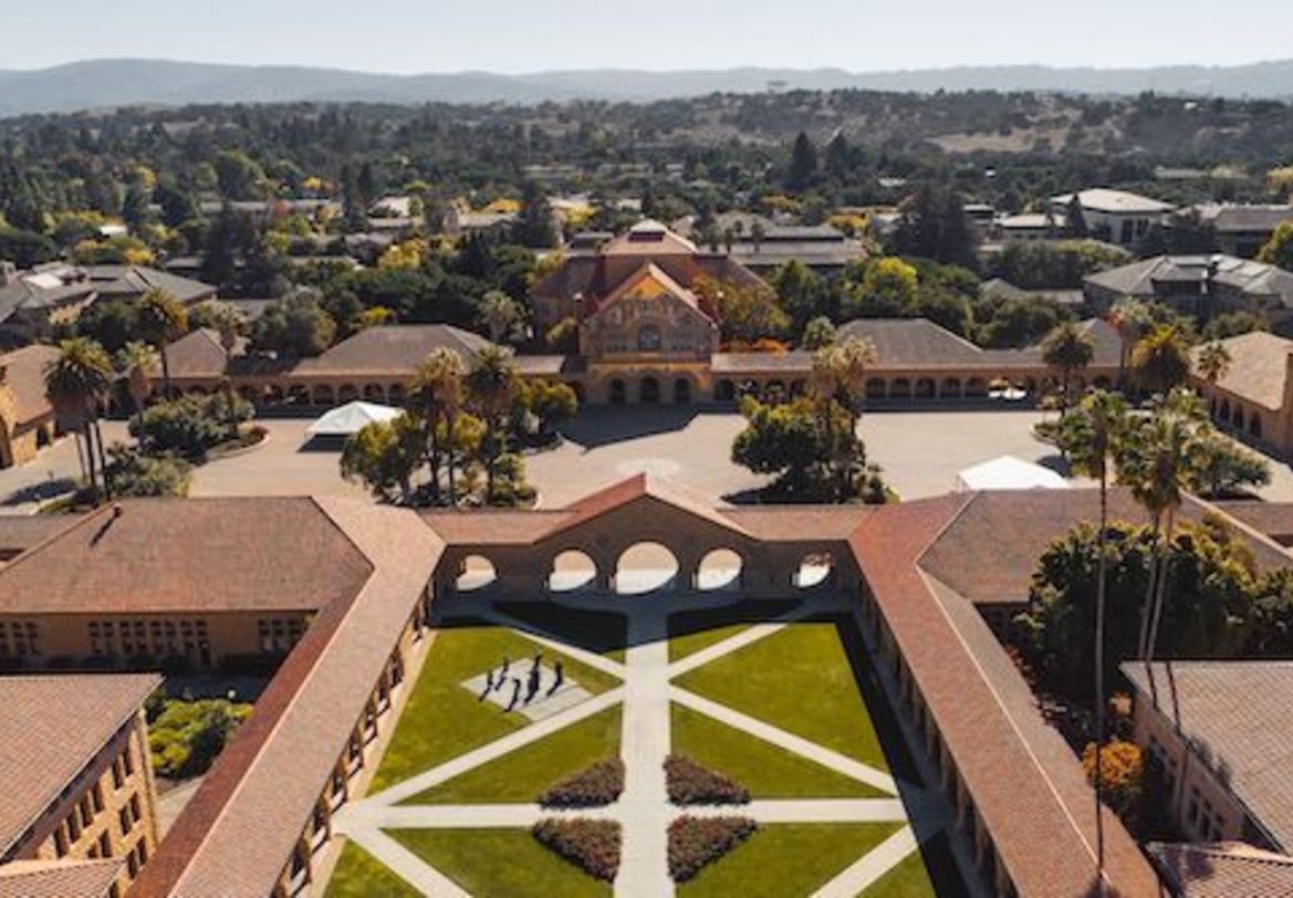 aerial view of the oval of Stanford Campus